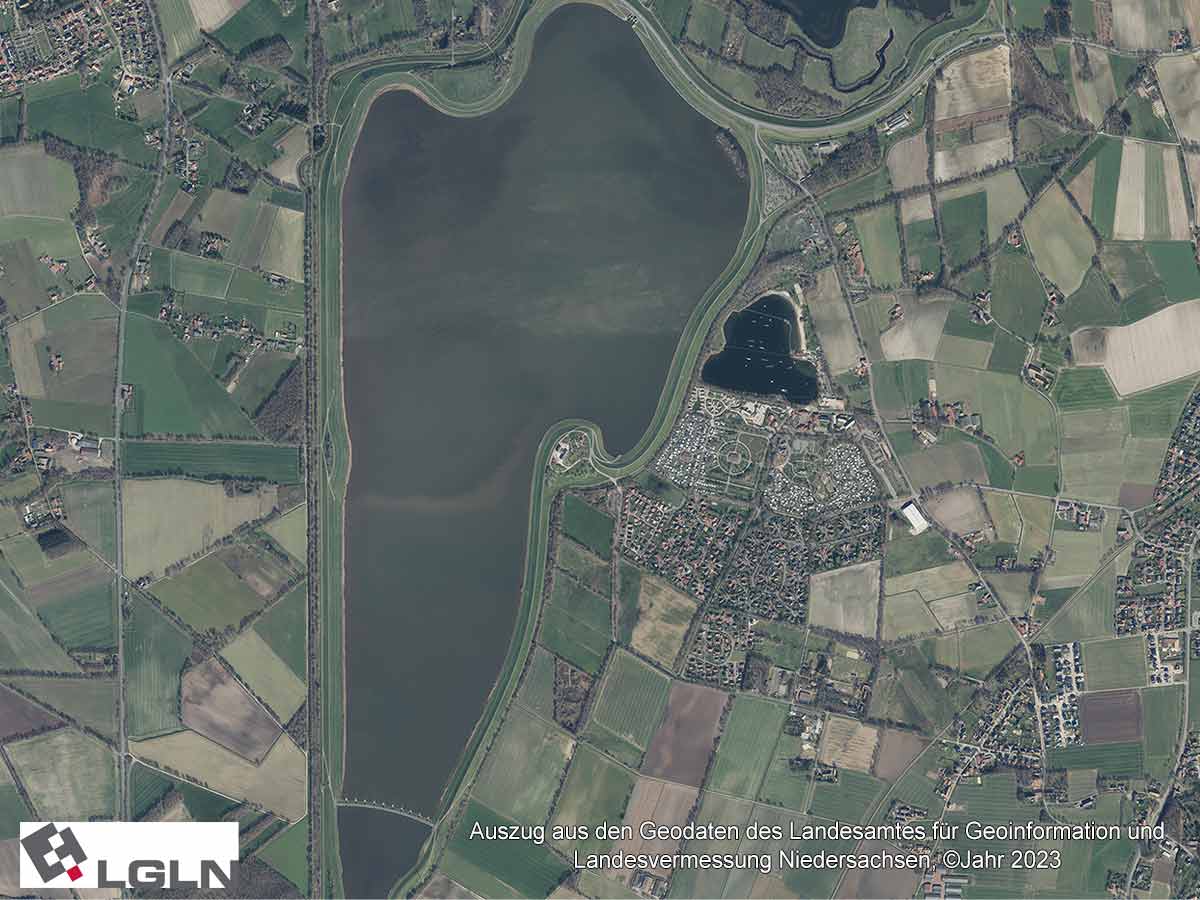 Alfsee Luftbild - Auszug aus den Geodaten des Landesamtes für Geoinformation und Landesvermessung Niedersachsen, ©Jahr 2023 
