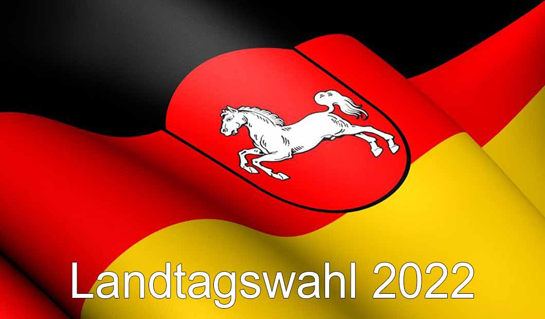 Ergebnisse Landtagswahl 2022 - Text auf Niedersachsenflagge