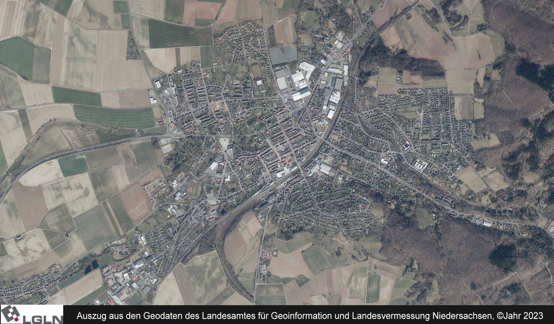 Seesen - Luftbild - Auszug aus den Geodaten des Landesamtes für Geoinformation und Landesvermessung Niedersachsen, ©Jahr 2023