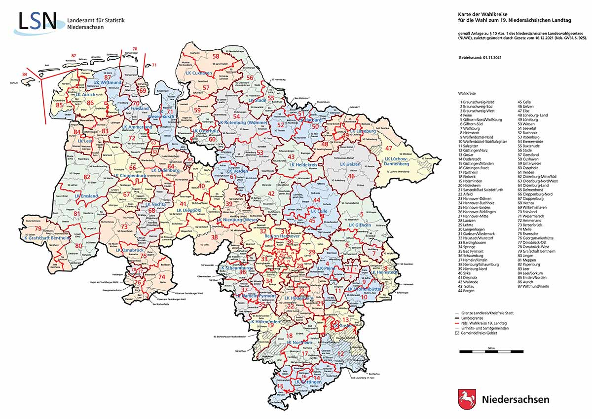 Wahlkreise der Landtageswahl 2022