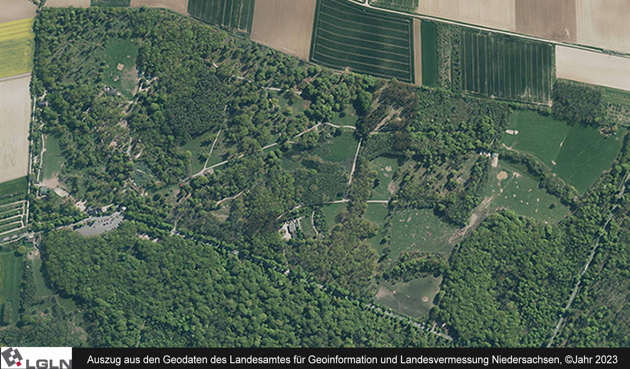 Das Wisentgehege von oben - Auszug aus den Geodaten des Landesamtes für Geoinformation und Landesvermessung Niedersachsen, ©Jahr 2023